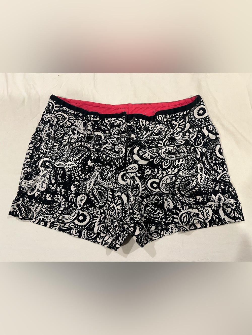 Maurices Black & White Paisley Athletic Shorts with Pink Waistband
